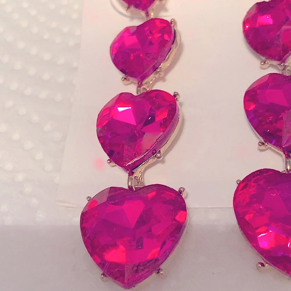 Pink Crystal Heart Dangle Drop Earrings with Stud Backs NEW NWT Gorgeous items!_4